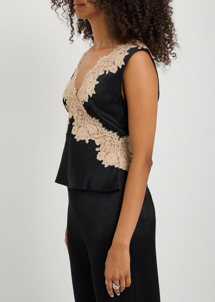 Rixo Emmie Lace-trim Satin top Black