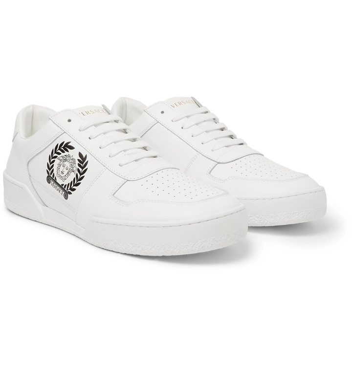 Photo: Versace - Logo-Print Leather Sneakers - White