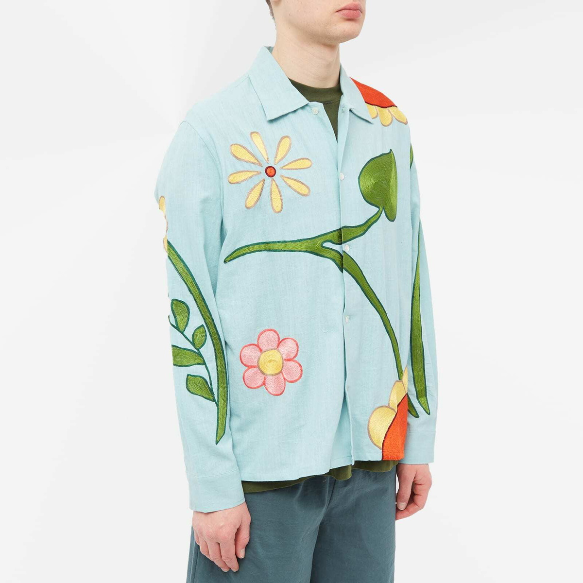 Sky High Farm Men's Embroidered Overshirt in Light Blue Sky High
