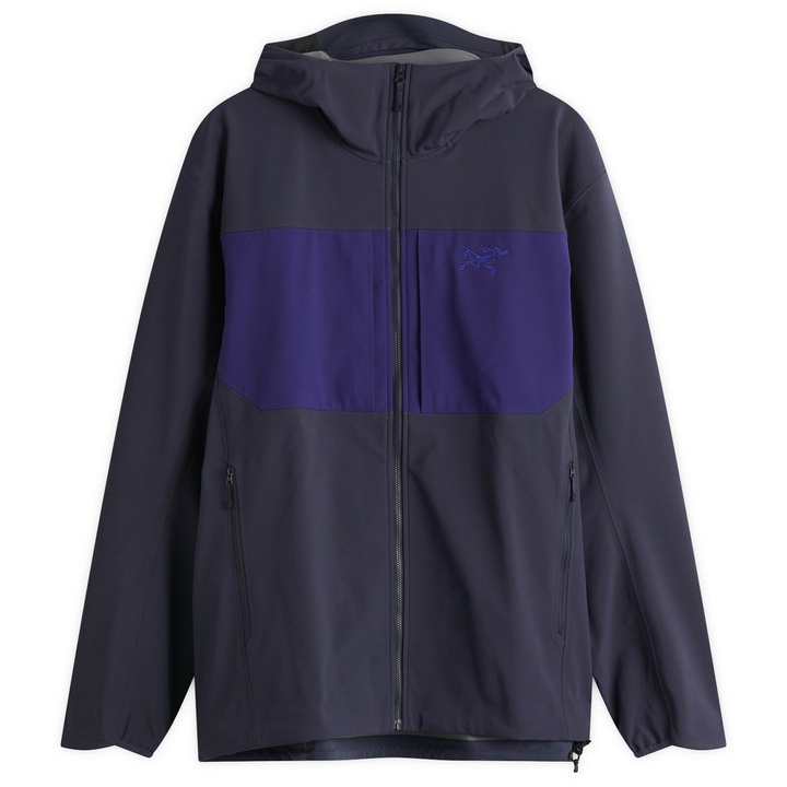 Photo: Arc'teryx Men's Gamma MX Softshell Hoodie in Black Sapphire/Soulsonic