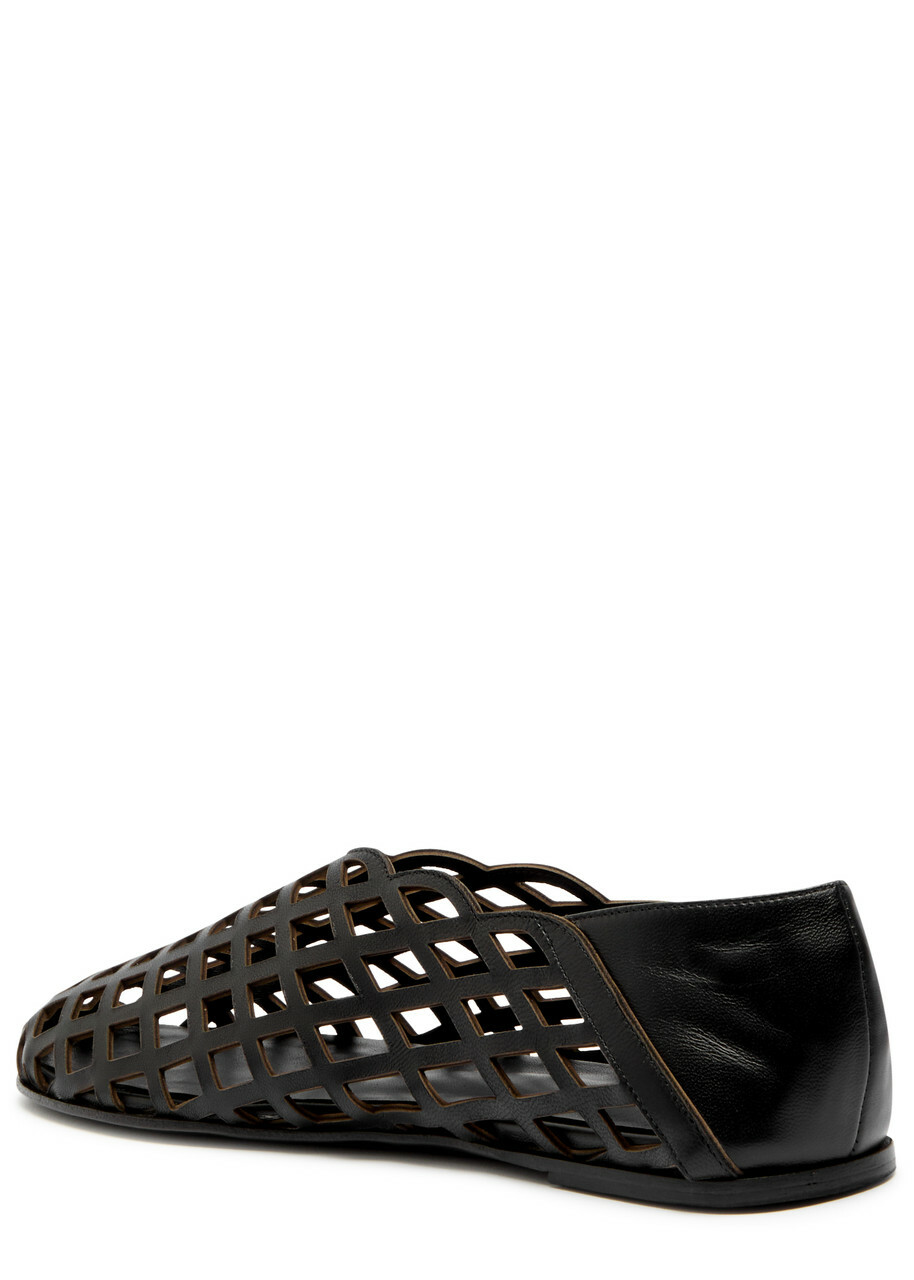 Gia Borghini Peek-a-boo Leather Ballerina Flats Black