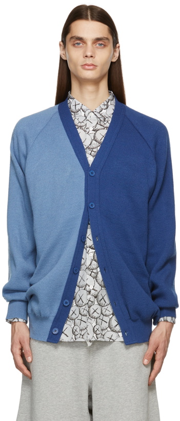 Photo: Comme des Garçons Shirt Blue Two-Tone Lochaven of Scotland Cardigan