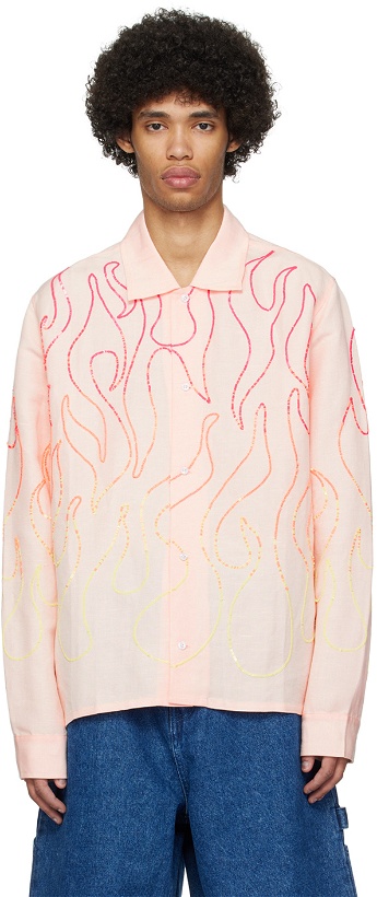 Photo: Sky High Farm Workwear Pink Flame Embroidered Shirt