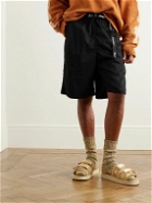 KAPITAL - Easy Straight-Leg Belted Printed Cotton-Twill Shorts - Black