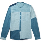 11.11/eleven eleven - Collarless Patchwork Cotton Shirt - Blue