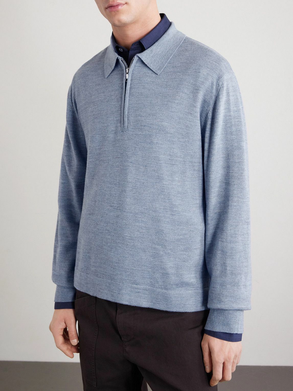 Officine Générale - Bene Merino Wool Half-Zip Polo Shirt - Blue