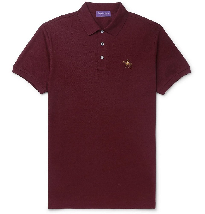 Photo: Ralph Lauren Purple Label - Slim-Fit Logo-Embroidered Cotton-Piqué Polo Shirt - Burgundy