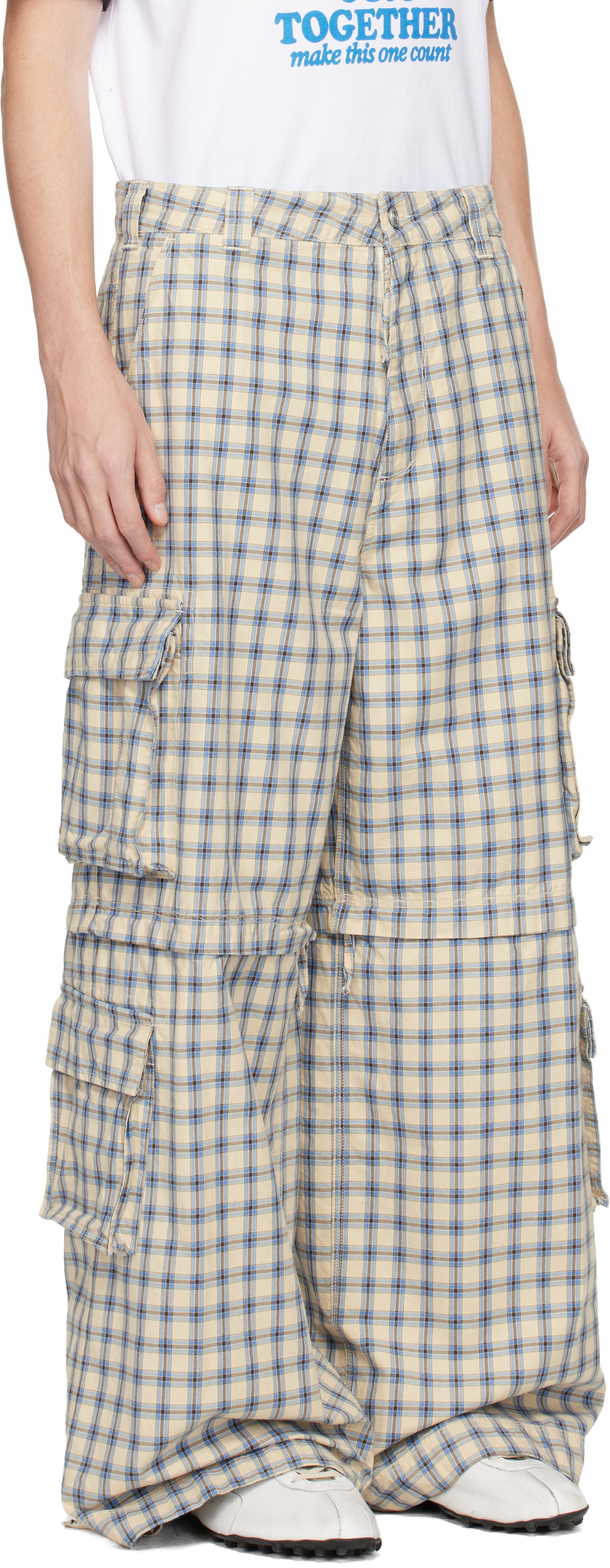 ERL Off-White & Blue Zip-Off Plaid Cargo Pants