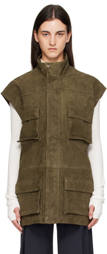 Photo: The Frankie Shop Khaki Turin Cargo Suede Vest