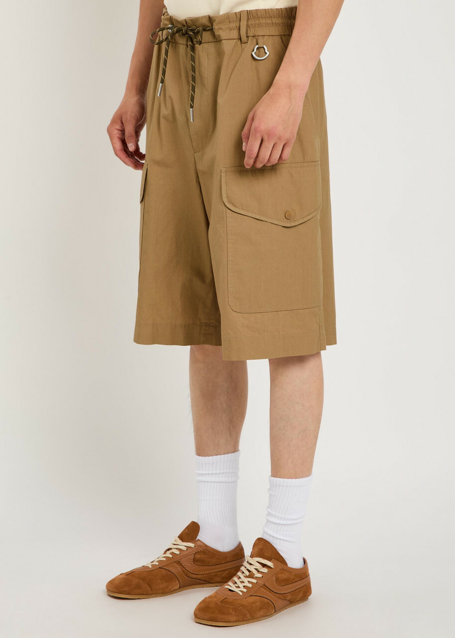 Moncler Drawstring Cotton-poplin Cargo Shorts Brown