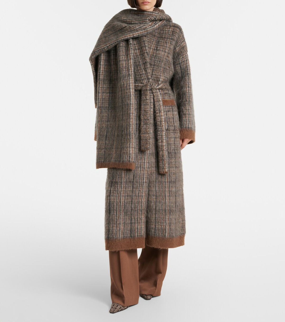 Brunello Cucinelli Checked mohair and wool-blend wrap coat