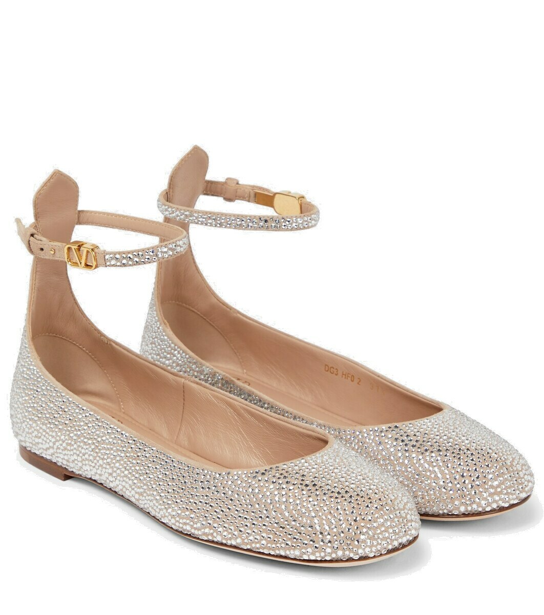 Valentino Garavani Tan-Go embellished suede ballet flats Valentino