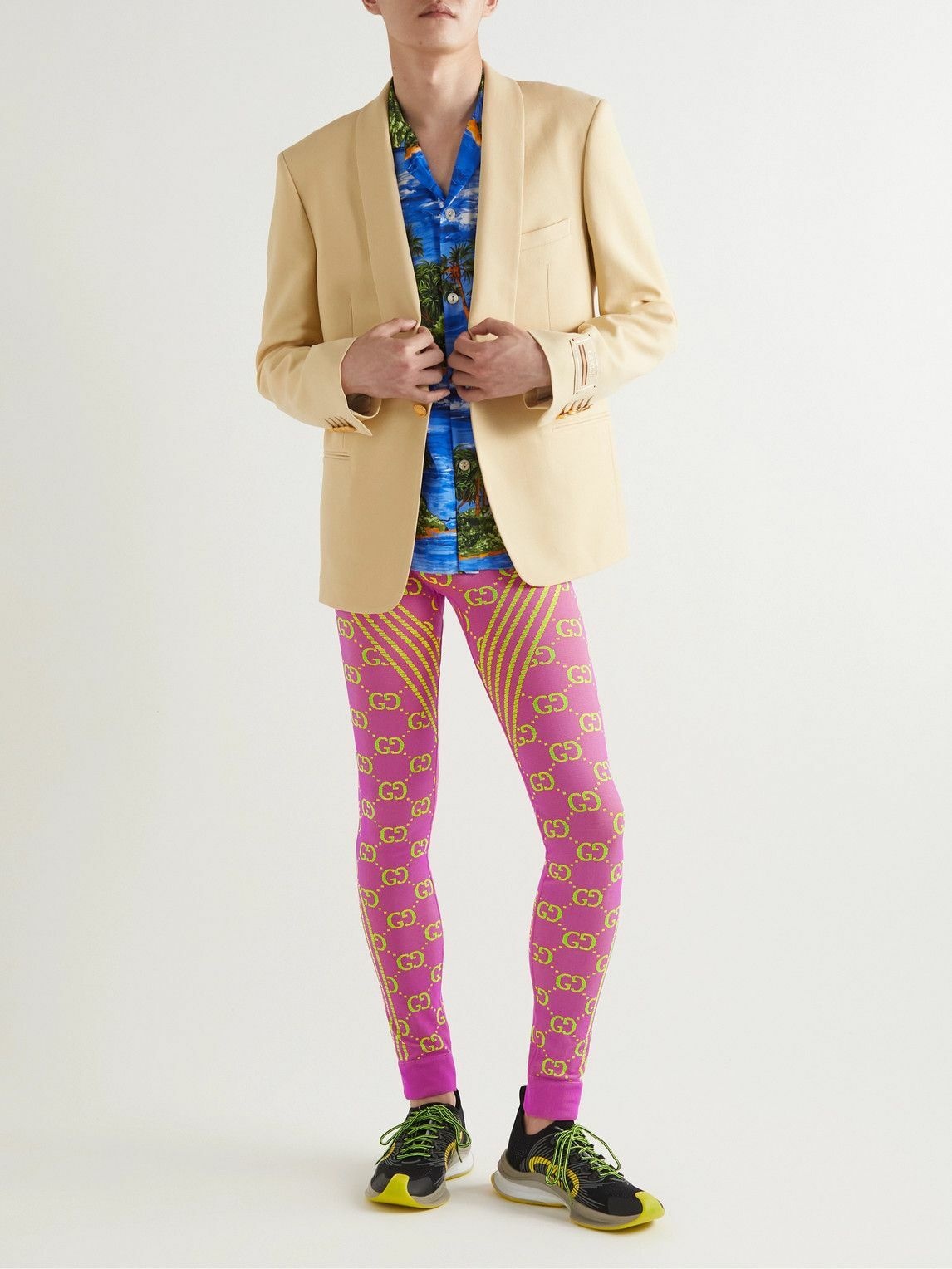 Gucci Gg Jacquard Tubular Leggings In Pink & Purple, ModeSens