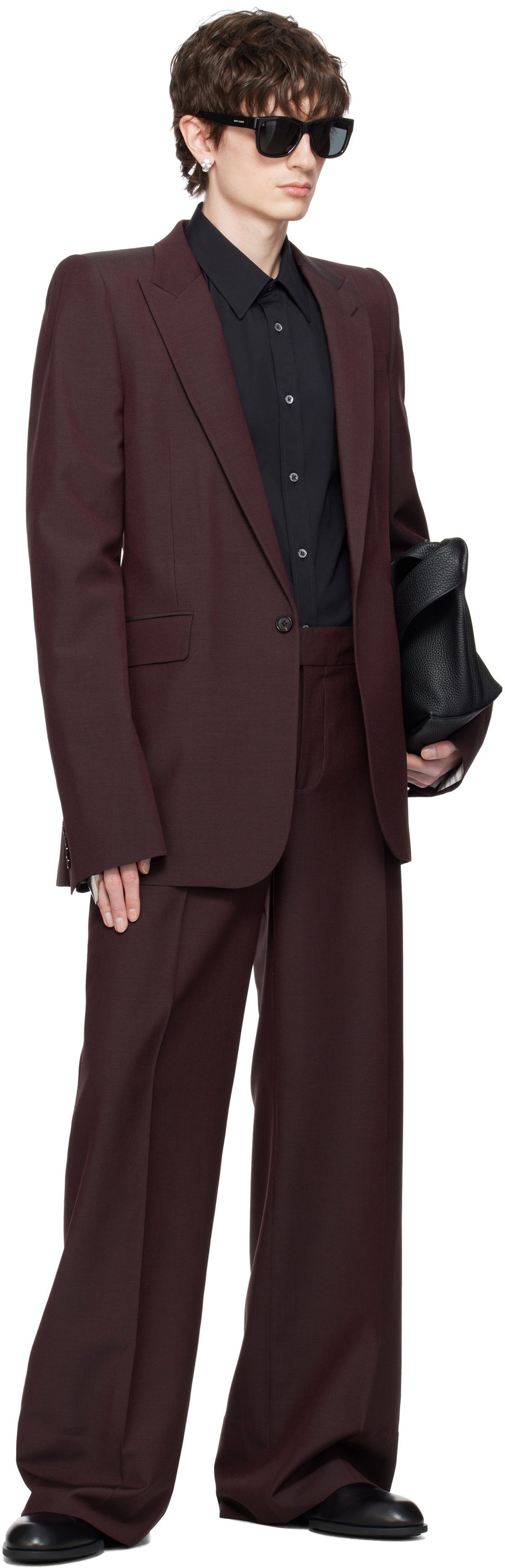 McQueen Burgundy Stacked Shoulder Single-Breasted Blazer