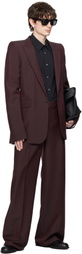McQueen Burgundy Stacked Shoulder Single-Breasted Blazer