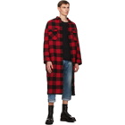 R13 Red and Black Check Long Overshirt Coat
