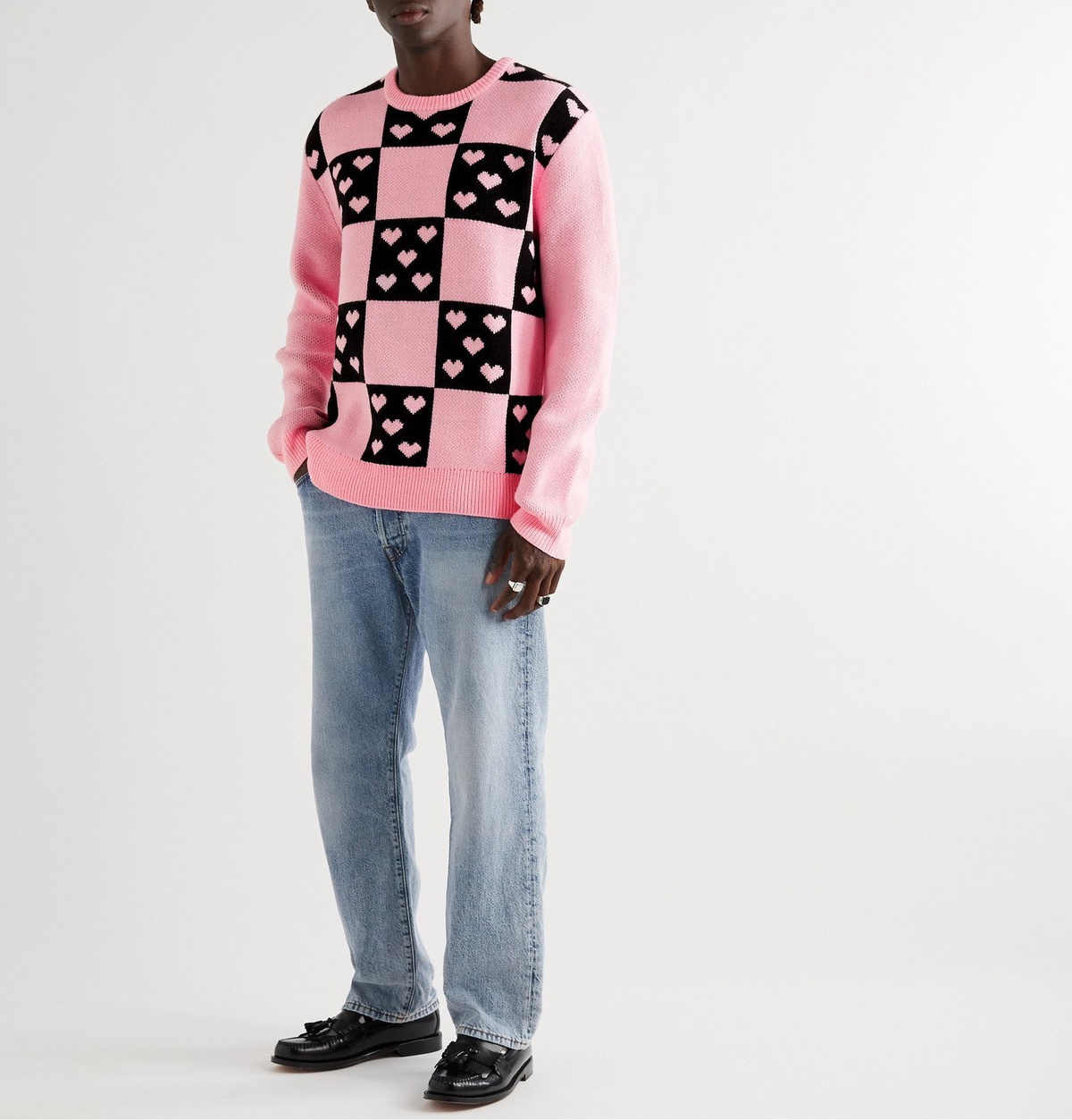 Noon Goons - Lovers Checked Jacquard Sweater - Pink Noon Goons