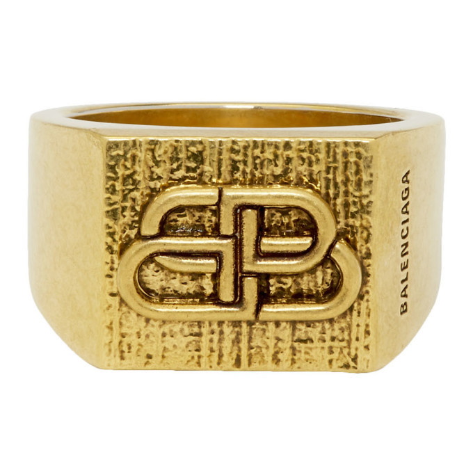 Photo: Balenciaga Gold BB Textured Ring