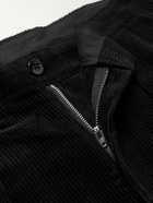 Monitaly - Tapered Pleated Cotton-Corduroy Trousers - Black