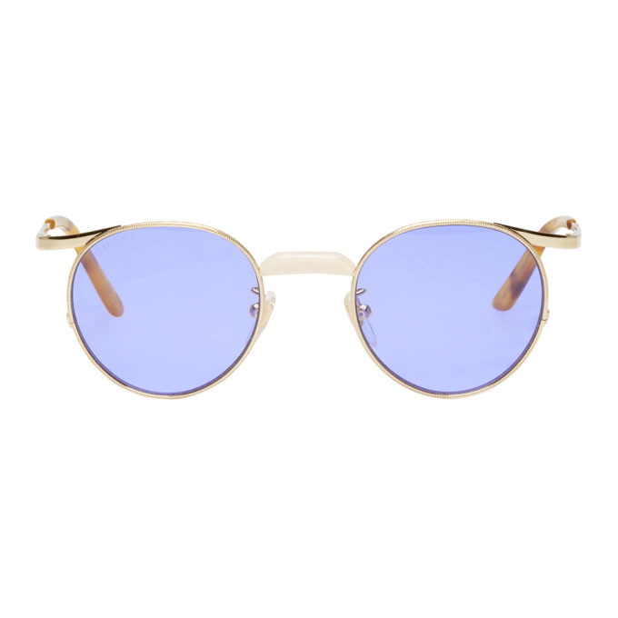 Photo: Gucci Gold Round Engraved Sunglasses