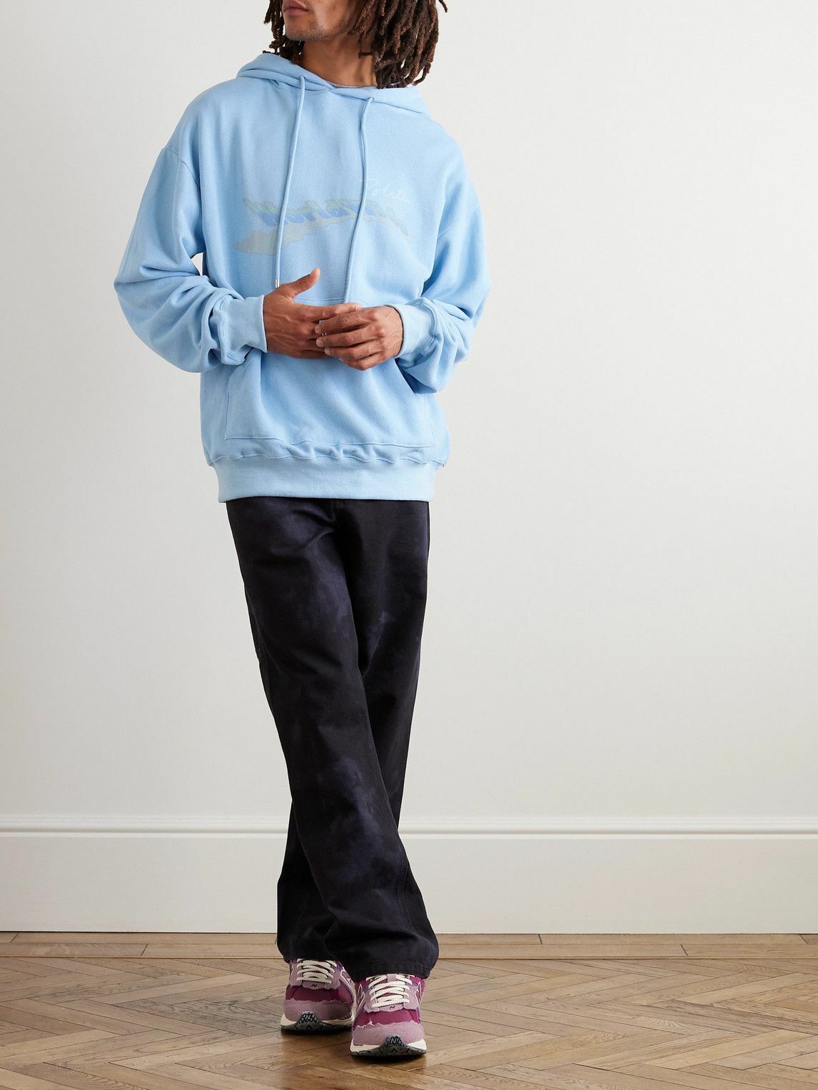 POLITE WORLDWIDE® - Logo-Print Hemp and Cotton-Blend Jersey Hoodie - Blue
