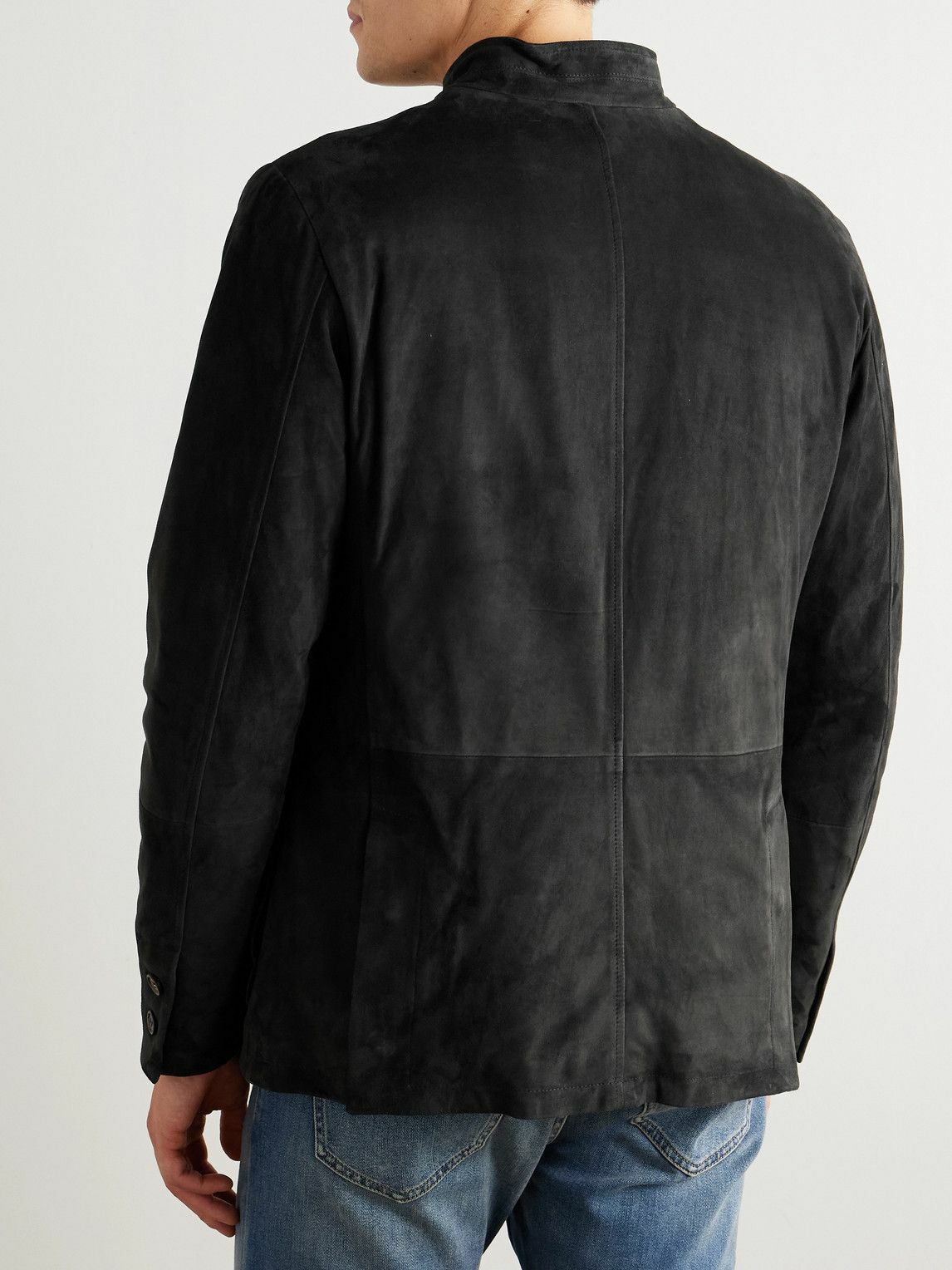 Eleventy - Slim-Fit Nehru-Collar Padded Suede Down Jacket - Black