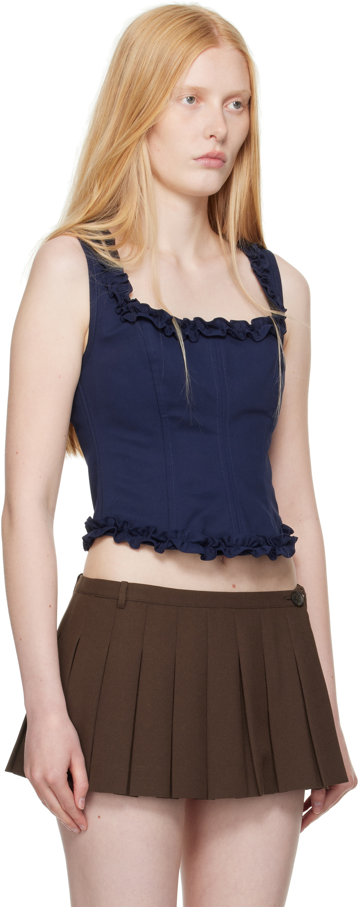 Sandy Liang Navy Piper Corset Top