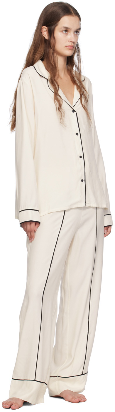 BOSS Off-White Embroidered-Logo Pyjama Shirt