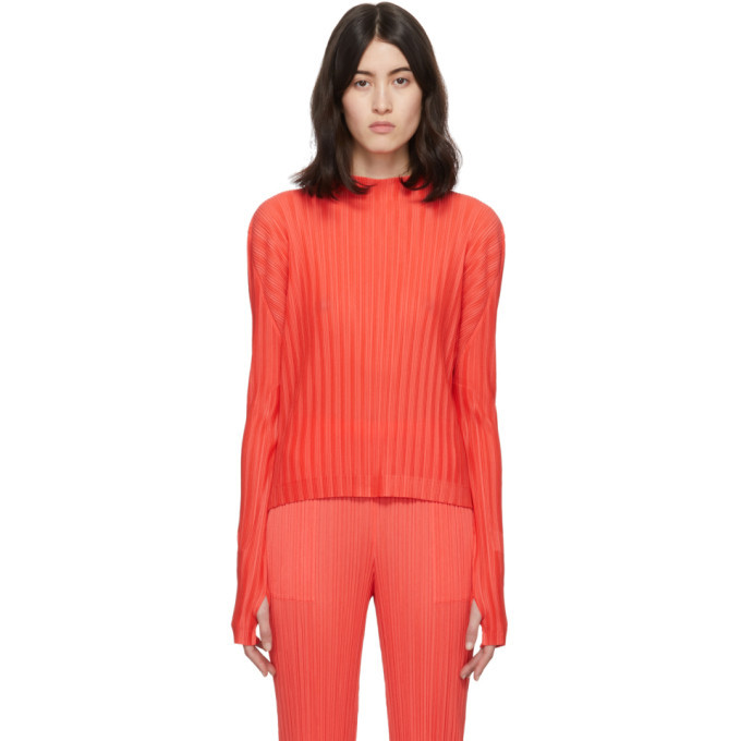 Pleats Please Issey Miyake Red Rib Pleats Turtleneck Pleats Please