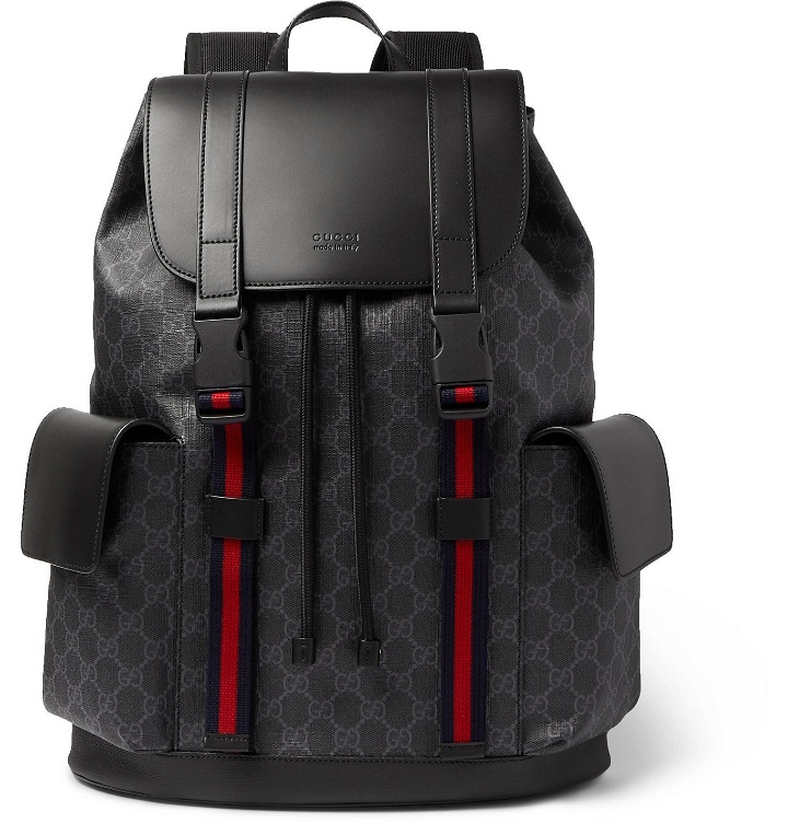 Photo: Gucci - Monogrammed Coated-Canvas and Leather Backpack - Black