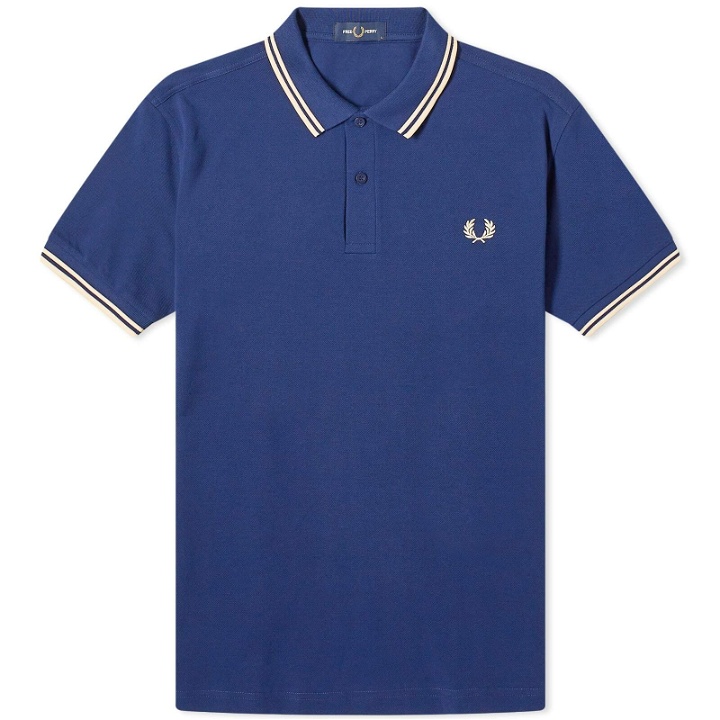 Photo: Fred Perry Men's Twin Tipped Polo Shirt in French Navy/Ice Cream