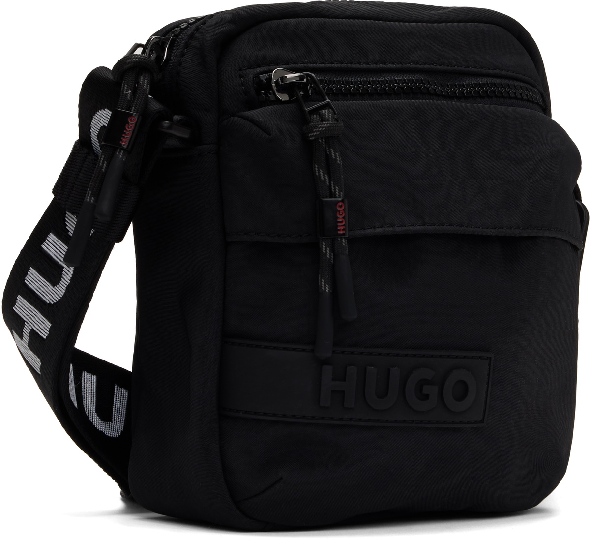 Hugo Black Recycled Nylon Canvas Messenger Bag
