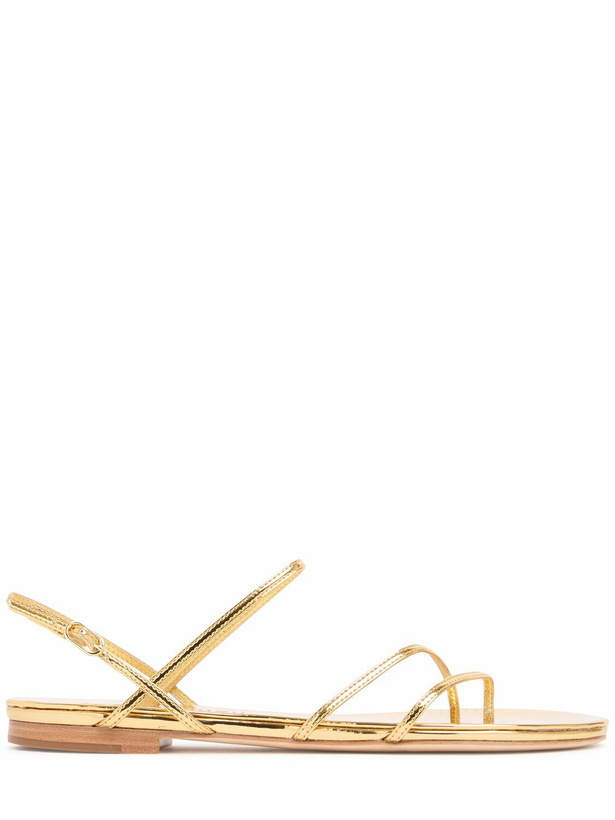 Photo: STUDIO AMELIA 10mm Helix Metallic Leather Flat Sandals