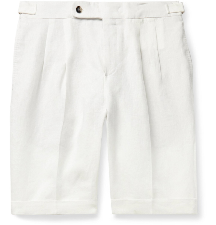 Photo: Loro Piana - Slim-Fit Pleated Linen Shorts - White