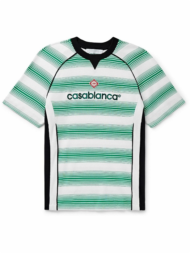 Photo: Casablanca - Slim-Fit Logo-Detailed Striped Cotton T-Shirt - Green