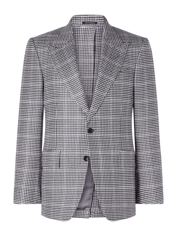 Photo: TOM FORD - Houndstooth Wool-Blend Blazer - Black