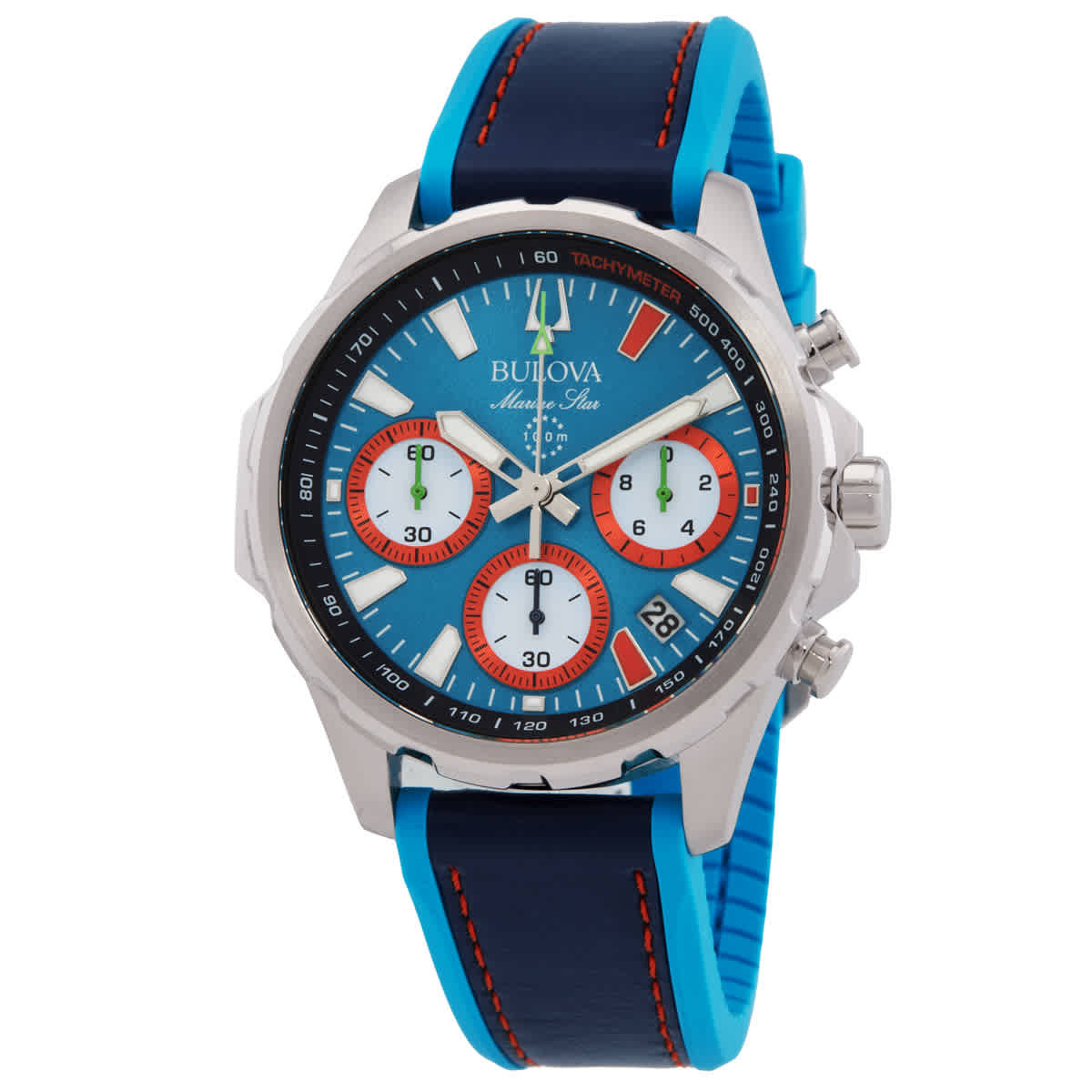 Bulova Marine Star E1 Team Miami Chronograph Quartz Blue Dial Mens Watch 96B460