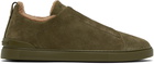 ZEGNA Khaki Leather Triple Stitch Sneakers