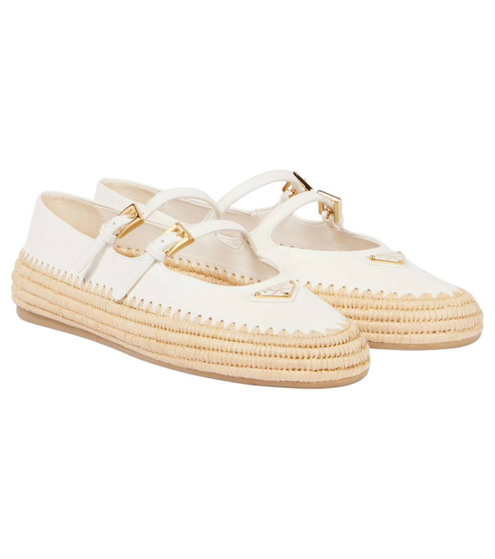 Photo: Prada Leather and raffia Mary Jane flats