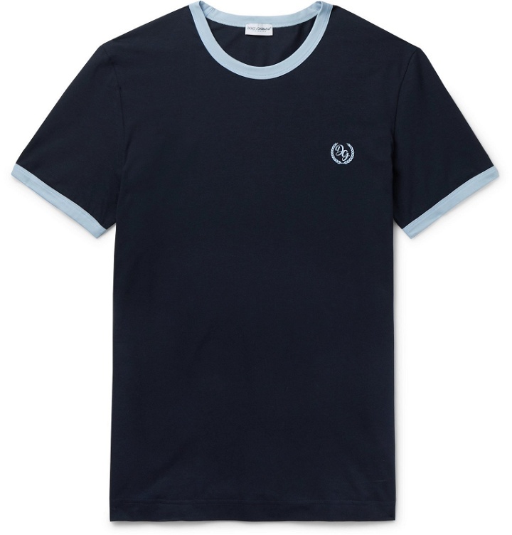 Photo: Dolce & Gabbana - Logo-Print Stretch-Cotton Jersey T-Shirt - Blue