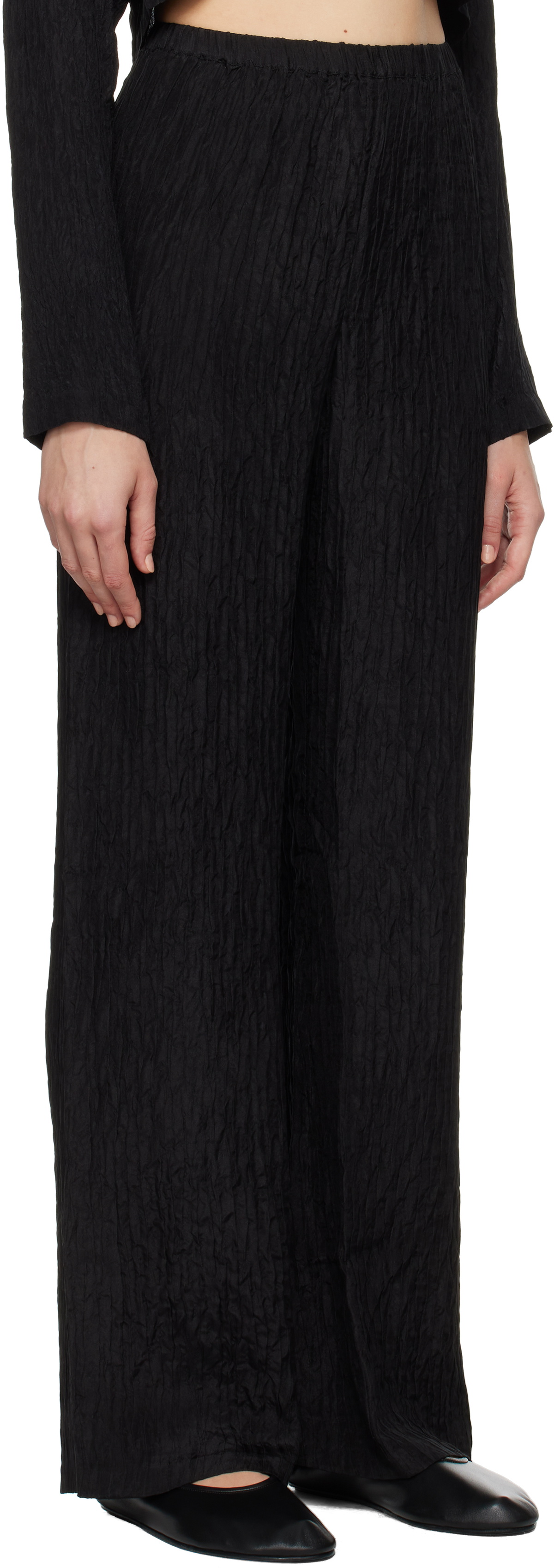 Silk Laundry Black Crinkle Flare Lounge Pants
