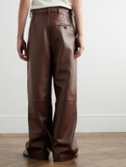 LOEWE - Straight-Leg Pleated Leather Tousers - Brown