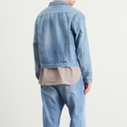 Unlikely Dry Goods Men's Time Travel Trucker Jacket in Vintage Indigo 1977 Wash