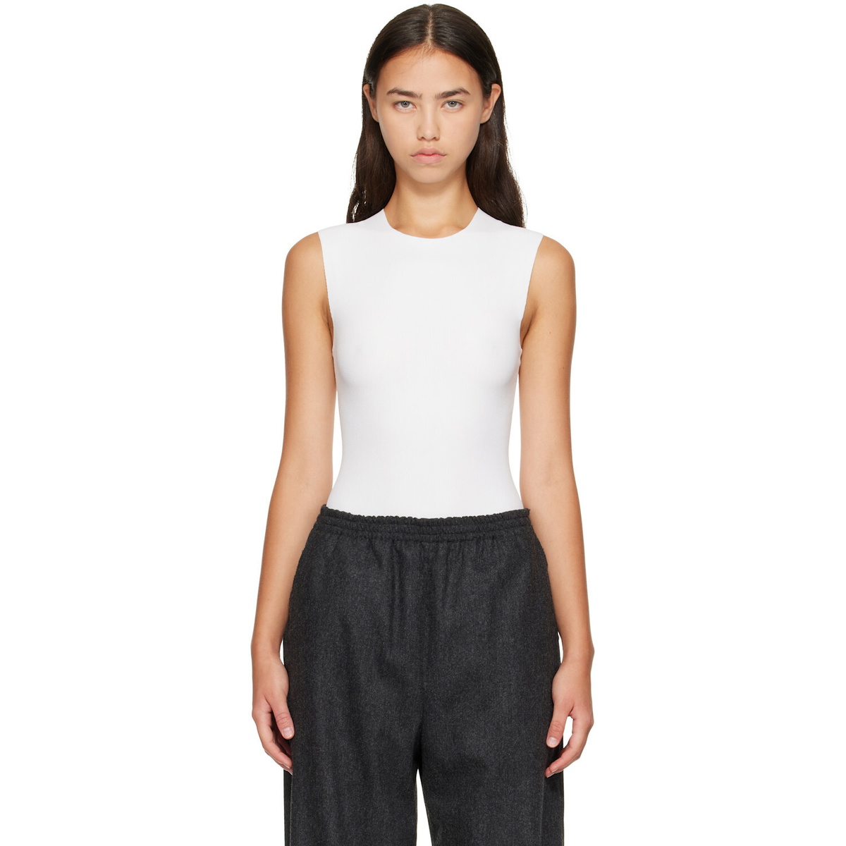 Jil Sander White Ribbed Bodysuit