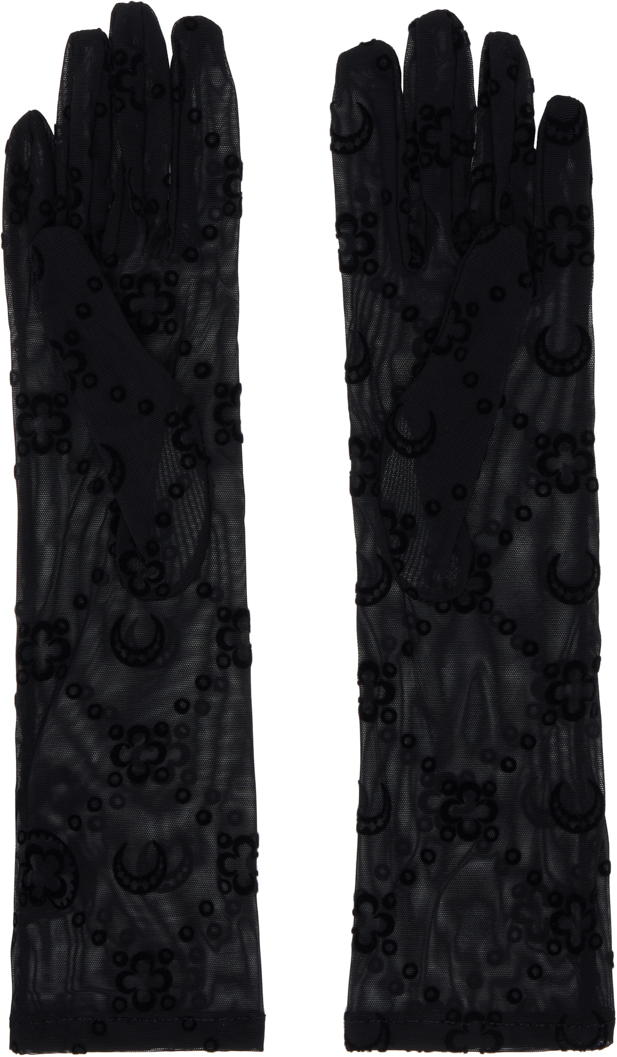 Marine Serre Black Recycled Mesh Flock Long Gloves