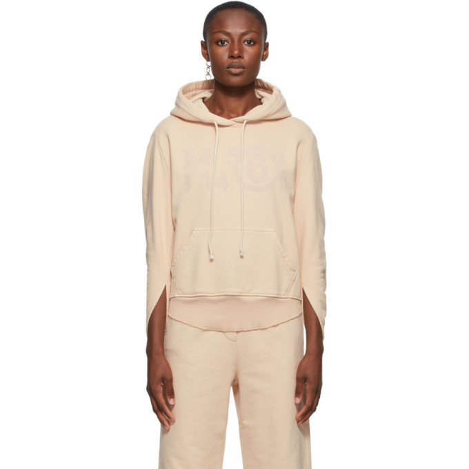 MM6 Maison Margiela Beige Circle Logo Hoodie MM6 Maison Margiela