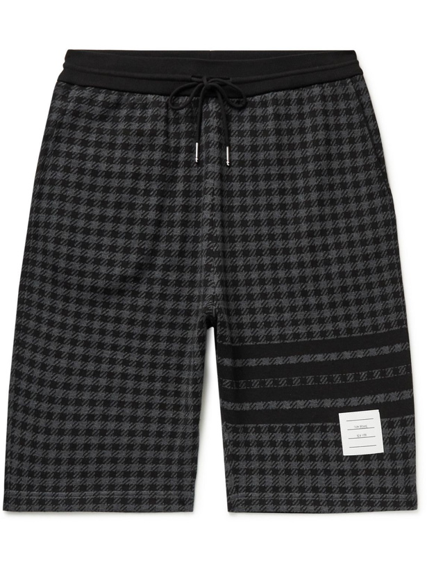 Photo: Thom Browne - Striped Houndstooth Cotton Drawstring Shorts - Black