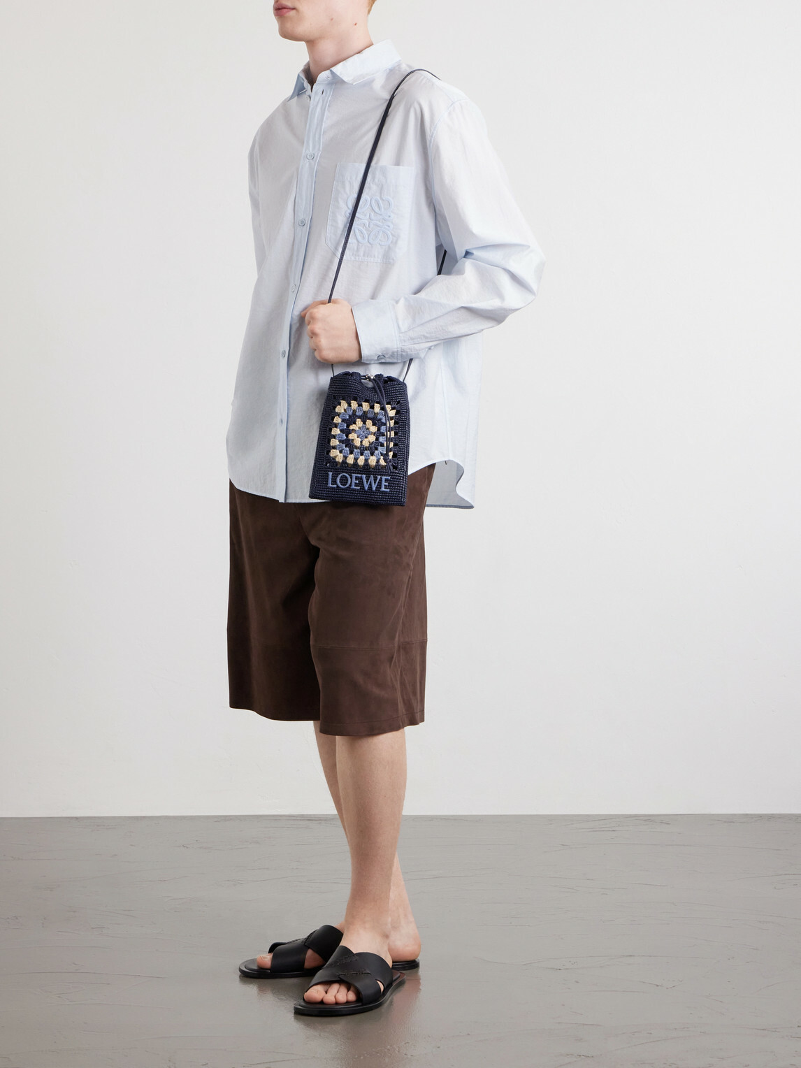 LOEWE - Paula's Ibiza Logo-Embroidered Leather-Trimmed Crocheted Raffia Bucket Bag