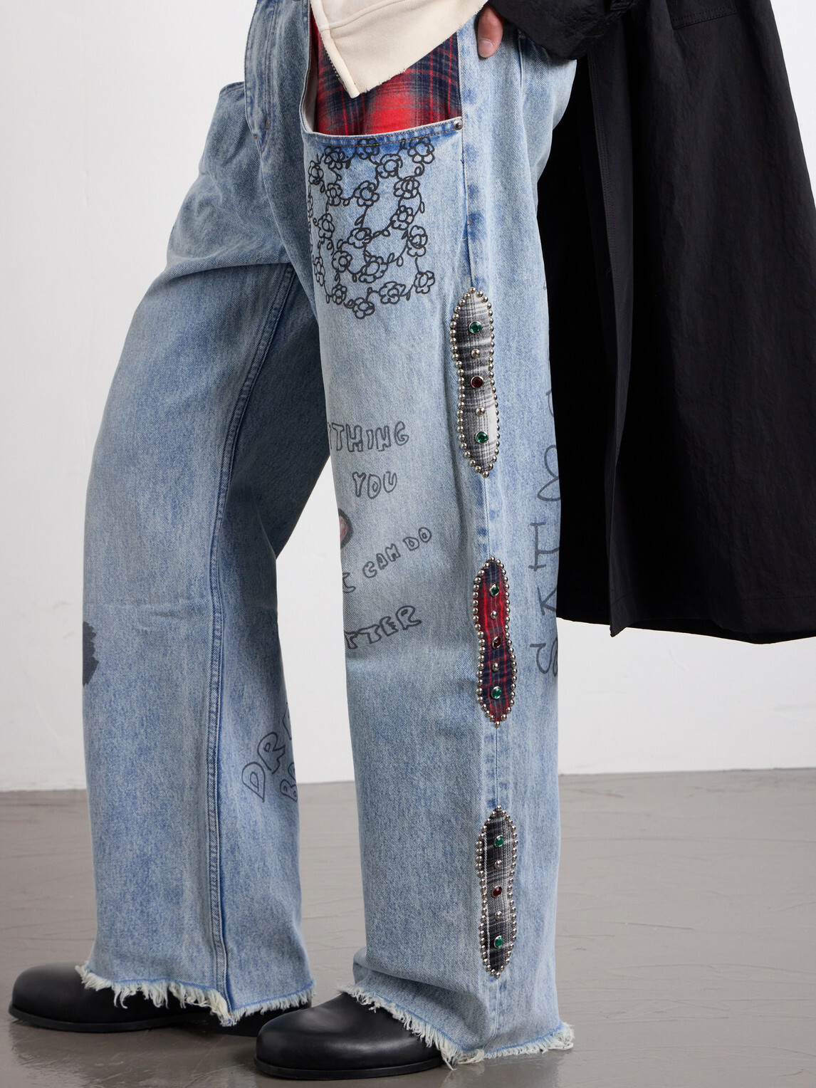 Satoshi Nakamoto - Nessa Wide-Leg Printed Embellished Jeans - Blue