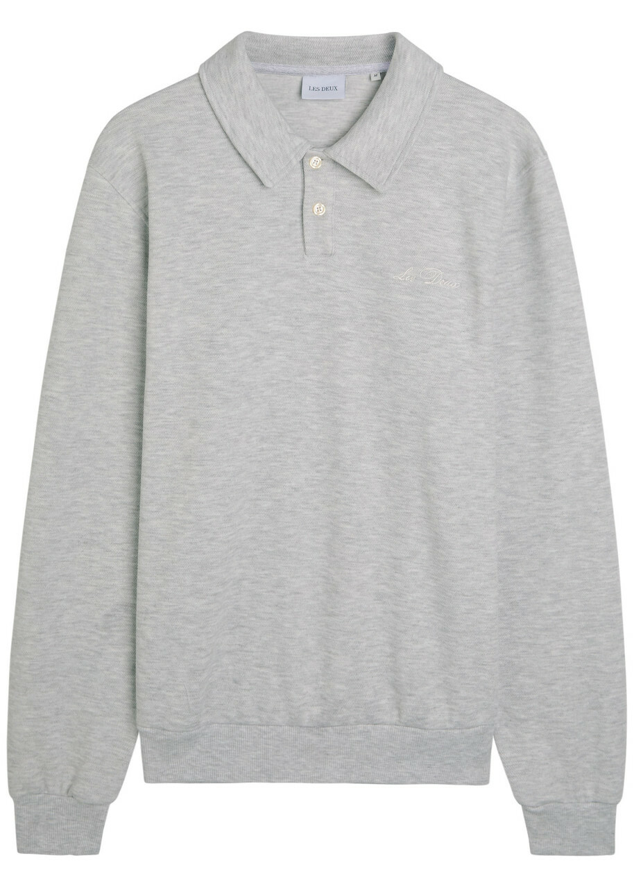 Les Deux Ben Melange Cotton-blend Polo Jumper Light Grey